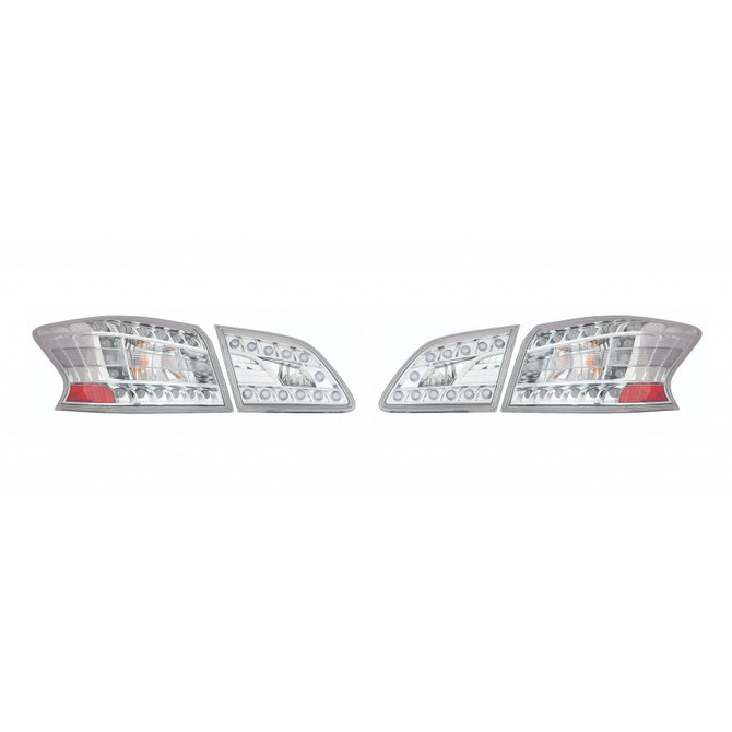 For Nissan Sentra 2013 14 15 2016 Tail Light Assembly Driver and Passenger Side | Pair | Inner & Outer | LED Type | Clear Lens | Chrome Bezel (CLX-M1-314-1979FXAS-C)