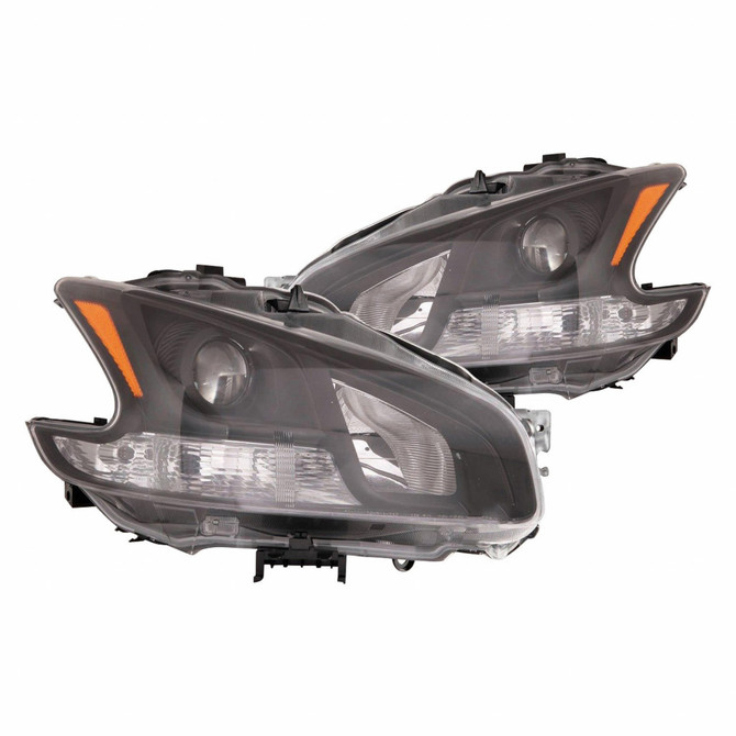 For Nissan Maxima 2009-2011 Headlight Assembly Unit Black Halogen Type Pair Driver and Passenger Side (CLX-M1-314-1172P-US2)