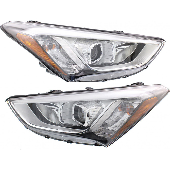 Fits Hyundai Santa Fe Headlight Assembly 2013 2014 2015 Pair Driver and Passenger Side Halogen GLS/Limited Model DOT Certified HY2502175 | HY2503175 (PLX-M1-320-1146L-AFN)