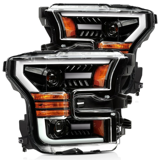 AlphaRex For Ford F-150 2015-2017 Projector Headlight PRO-Series Gloss Black | Plank Style,w/Activation Light/Seq Signal (TLX-arx880158-CL360A70)