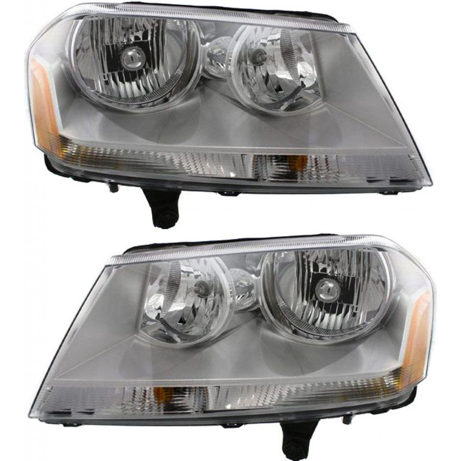 For 2011 2012 2013 Dodge Avenger Headlight Pair Driver and Passenger Side Chrome w/Bulbs SXT Plus CAPA Certified Replacement For CH2502182 (PLX-M0-20-6894-00-9-CL360A3)