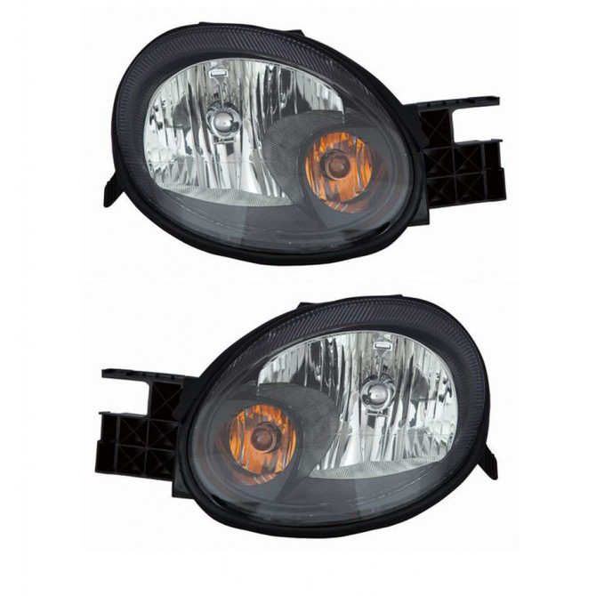 CarLights360: For 2003 2004 2005 Dodge Neon Headlight Assembly Driver and Passenger Side | Pair | w/Bulbs | Black Housing | Replacement for CH2505126 (CLX-M1-333-1109P-AS2-CL360A1)