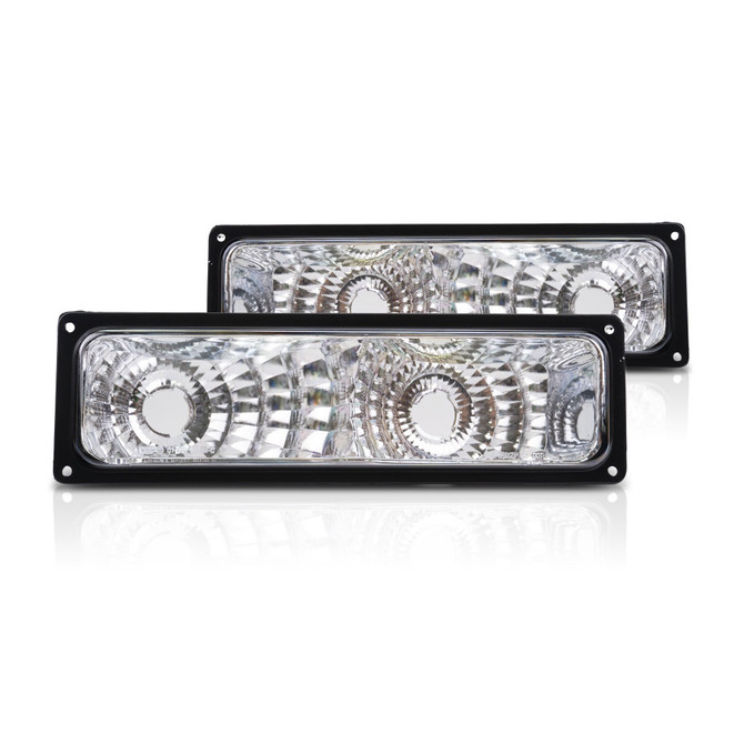 For Chevy/GMC C/K 2010 Truck 1994-2002 Parking Signal Light Diamond Design Gray Bezel Pair Driver and Passenger Side GM2811104 (CLX-M1-331-1615PXUS-C)