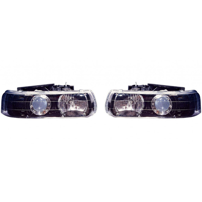 For Chevy Silverdo 1999-2002 Headlight Assembly Projector Black Pair Driver and Passenger Side GM2505124 (CLX-M1-334-1119PXAS2)