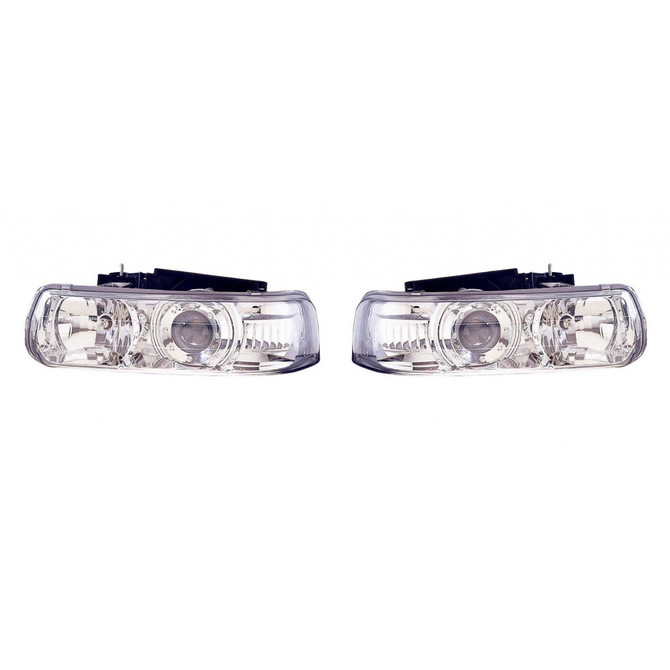For Chevy Silverdo 1999-2002 Headlight Assembly Projector Chrome Pair Driver and Passenger Side Chrome (CLX-M1-334-1119PXAS)