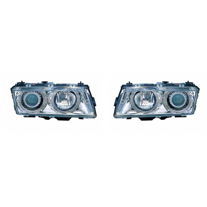 For BMW 7 (740I,740IL) 1995-1998 Headlight Assembly HID Type Chrome w/Angel Eyes Pair Driver and Passenger Side (Chrome) | BM2505101 (CLX-M1-343-1116PXASH1)