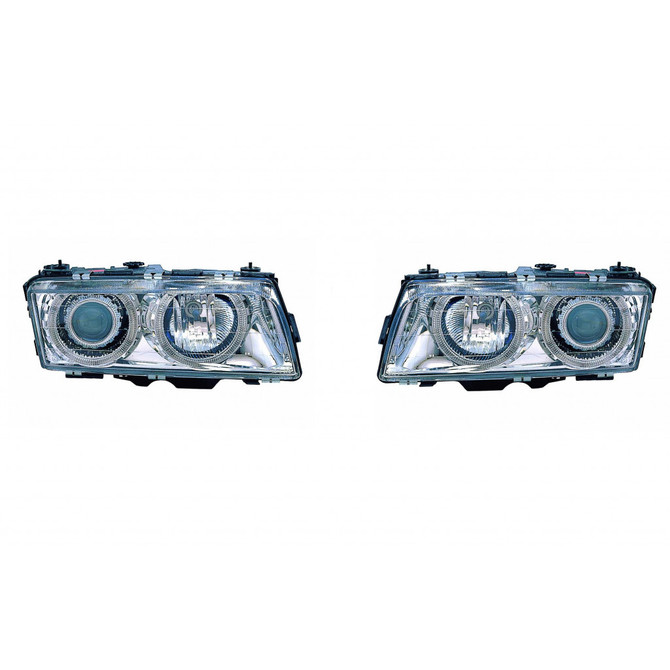For BMW 7 (740I,740IL) 1995-1998 Headlight Assembly Halogen Projector Chrome w/Angel Eyes Pair Driver and Passenger Side (Chrome) (CLX-M1-343-1116PXAS1)
