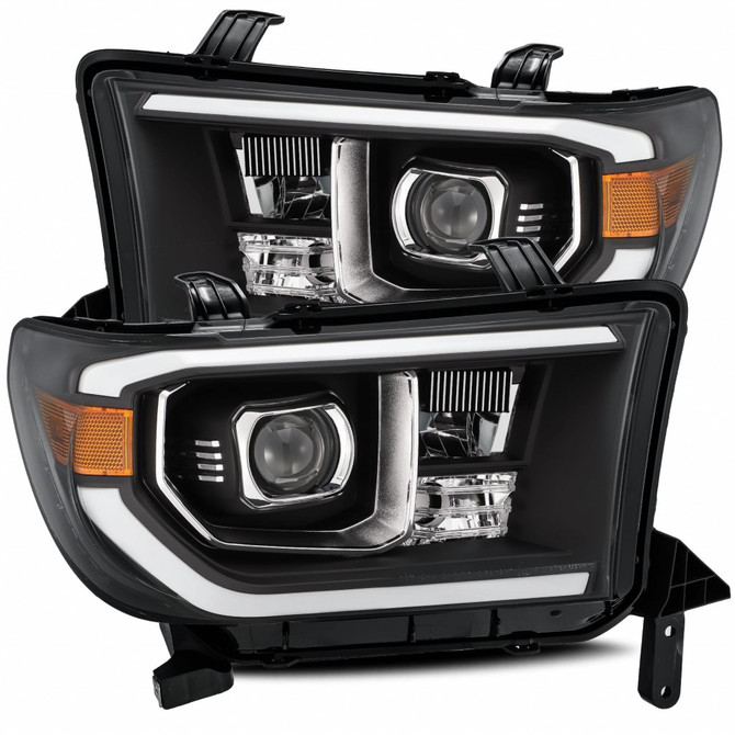 AlphaRex For Toyota Tundra 2007-2013 Projector Headlights LUXX LED Plank Black | w/o Level Adj,w/Activ Light/DRL (TLX-arx880700-CL360A70)