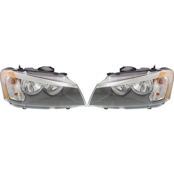 For BMW X3 Headlight 2011 12 13 2014 Pair Driver and Passenger Side Halogen Type For BM2502170 | 63117222025 (PLX-M0-20-9584-00-CL360A55)