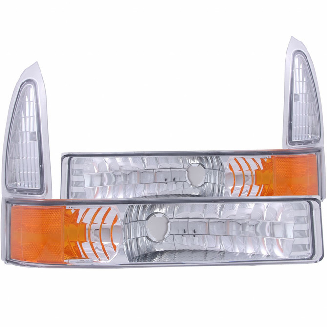 ANZO For Ford F-250 Super Duty 1999-2004 Parking Lights Chrome w/Amber Reflector | Euro (TLX-anz511039-CL360A70)