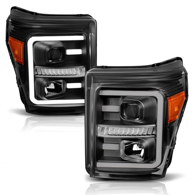 ANZO For Ford F-250 11-16 Projector Headlights w/ Plank Style Switchback Black | 111406 (TLX-anz111406-CL360A70)