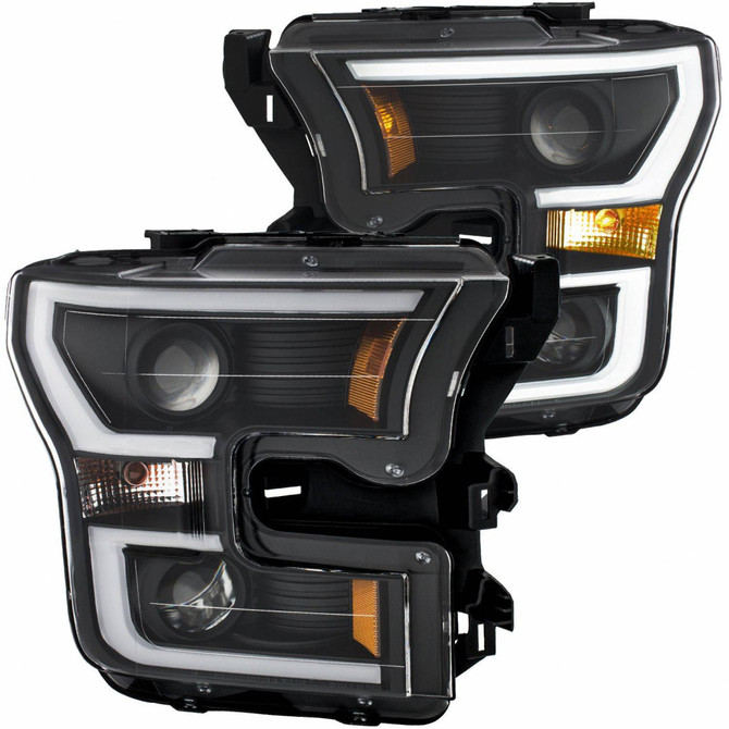 ANZO For Ford F-150 2015 2016 2017 Projector Headlights w/ Plank Style Design | Black w/ Amber (TLX-anz111347-CL360A70)