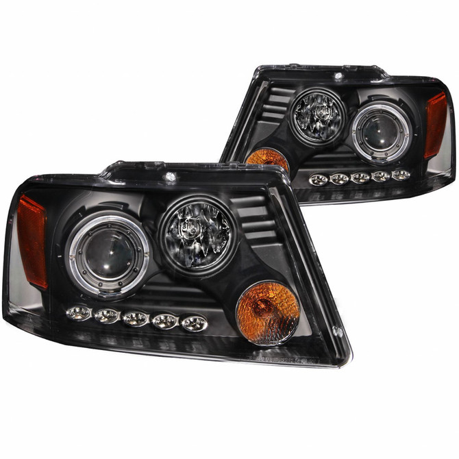 ANZO For Ford F-150 2004-2008 Projector Headlights w/ Halo and LED Black G2 | (TLX-anz111204-CL360A70)