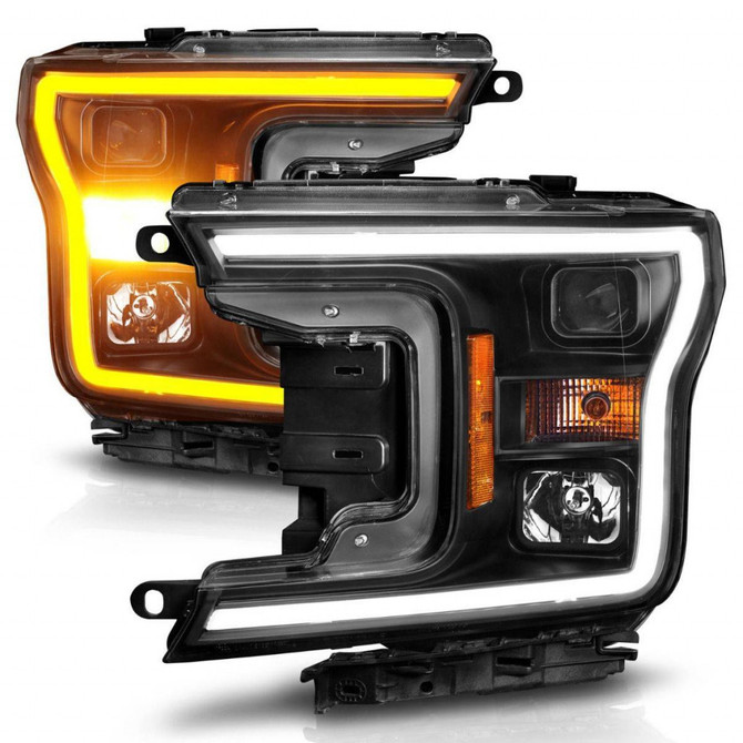 ANZO For Ford F-150 2018-2020 Projector Headlight w/Plank Style Switchback Black | Housing (TLX-anz111509-CL360A70)