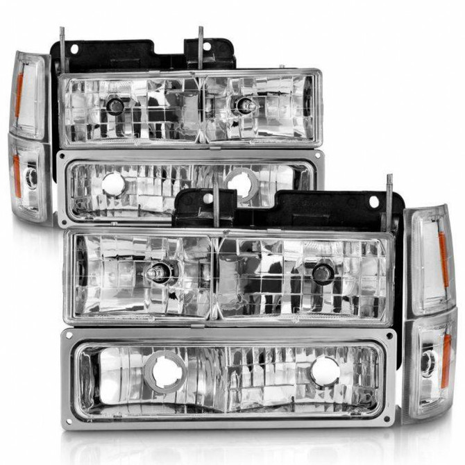 ANZO For GMC K1500/ K2500/ K3500 1988-2000 Crystal Headlights Chrome w/ Signal | w/ Signal and Side Marker Lights (TLX-anz111506-CL360A75)