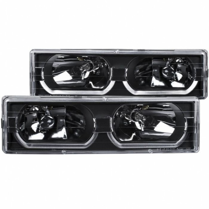 ANZO For GMC C1500/C2500 1988-1998 Crystal Headlights Black w/ Low - Brow | (TLX-anz111299-CL360A85)