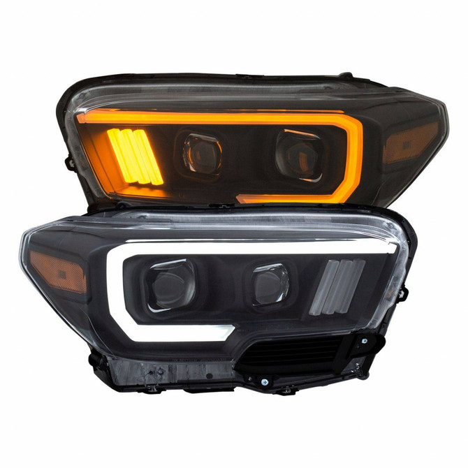 ANZO For Toyota Tacoma 16 17 Projector Headlight w/Plank Style Switchback Black | w/ Amber (TLX-anz111396-CL360A70)
