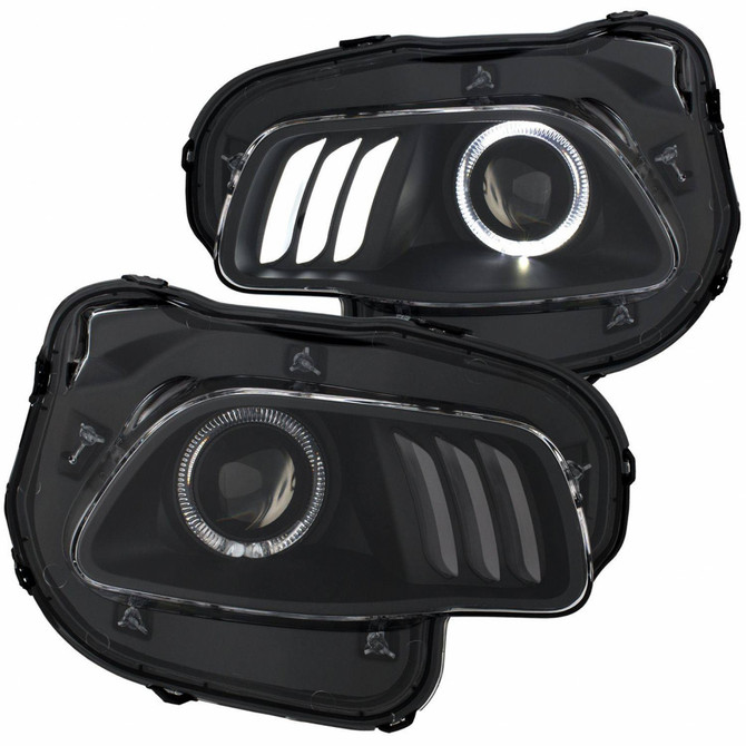 ANZO For Jeep Cherokee 2014 2015 2016 2017 2018 Projector Headlights Black clear | w/ white and Red (TLX-anz111353-CL360A70)