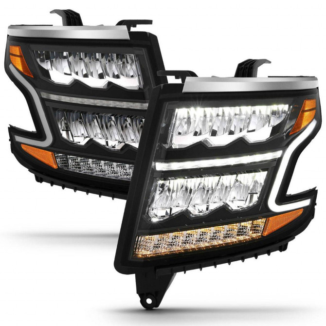 ANZO For Chevy Tahoe 2015-2020 Headlights LED Light Bar Style Black | w/Sequential, w/DRL, w/Amber (TLX-anz111478-CL360A71)