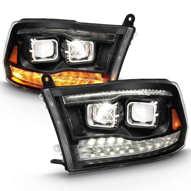 ANZO For Dodge Ram 2500 2009 2010 Headlights Led Projector Plank Style | Switchback H.L Halo Black Amber (TLX-anz111464-CL360A71)