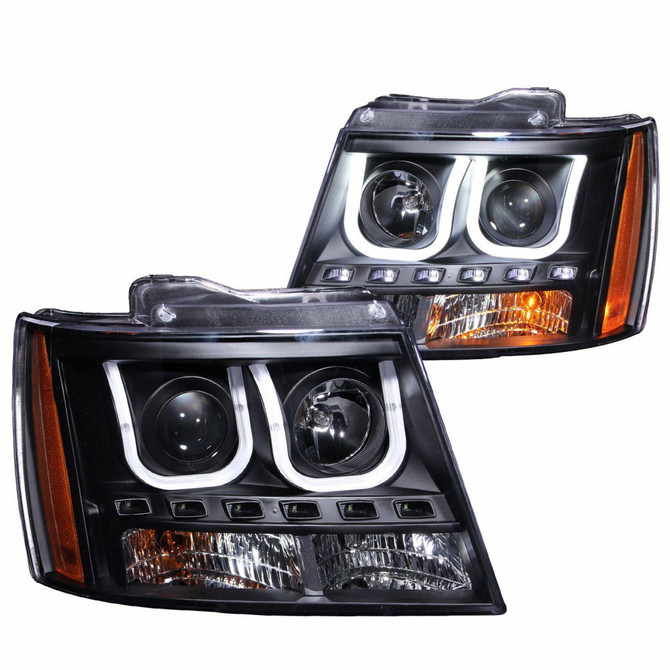 ANZO For Chevy Tahoe 2007-2014 Projector Headlights w/ U-Bar Black | (TLX-anz111273-CL360A73)