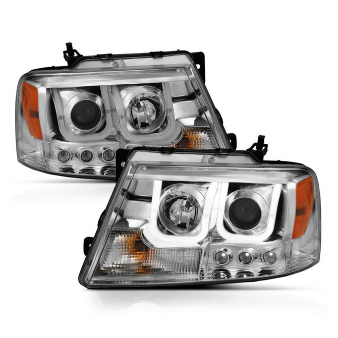 ANZO For Ford F-150 2004 05 06 07 2008 Projector Headlights w/ U-Bar Chrome | (TLX-anz111287-CL360A70)