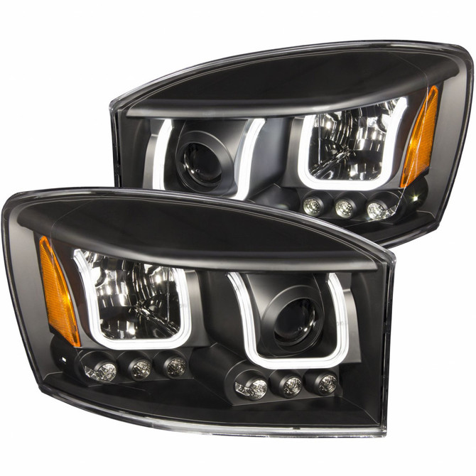 ANZO For Dodge Ram 1500 2006 2007 2008 Projector Headlights w/ U-Bar Black | (TLX-anz111314-CL360A70)