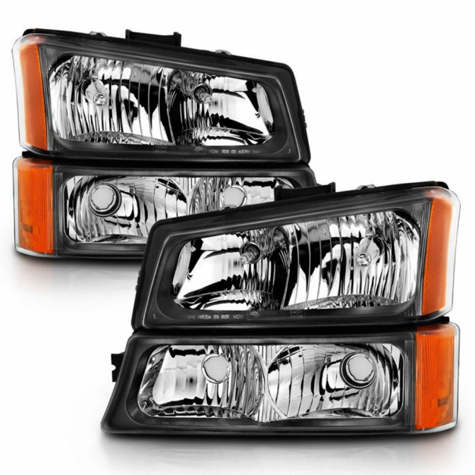 ANZO For Chevy Silverado 1500/2500 HD 2003-2006 Crystal Headlight w/Signal Light | Black Amber 4 pcs (TLX-anz111452-CL360A70)