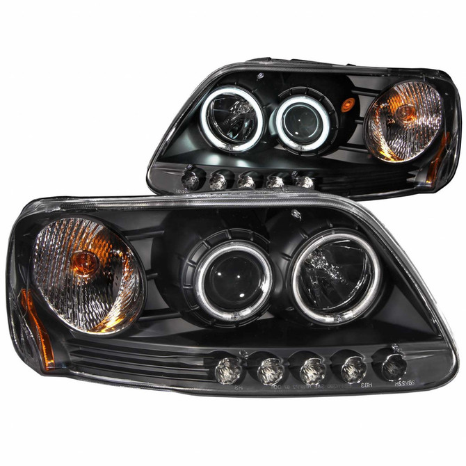ANZO For Ford F-150 1997-2004 Projector Headlights w/ Halo Black (CCFL) | (TLX-anz111097-CL360A70)