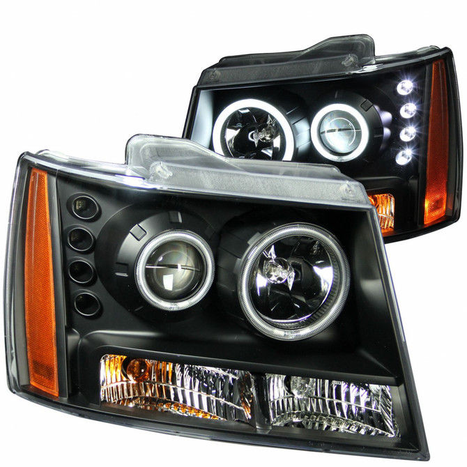 ANZO For Chevy Suburban 1500 2007-2014 Projector Headlights w/ Halo Black (CCFL) | (TLX-anz111109-CL360A71)