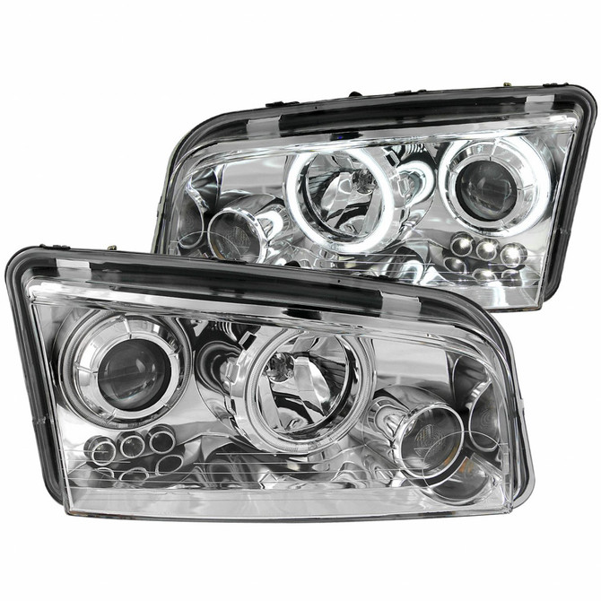 ANZO For Dodge Charger 2006-2010 Projector Headlights w/ Halo Chrome | (TLX-anz121382-CL360A70)