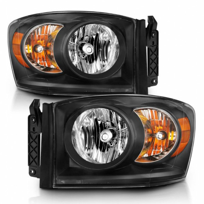 ANZO For Dodge Ram 1500/2500/3500 2006-2009 Crystal Headlight Black Amber | (TLX-anz111427-CL360A70)