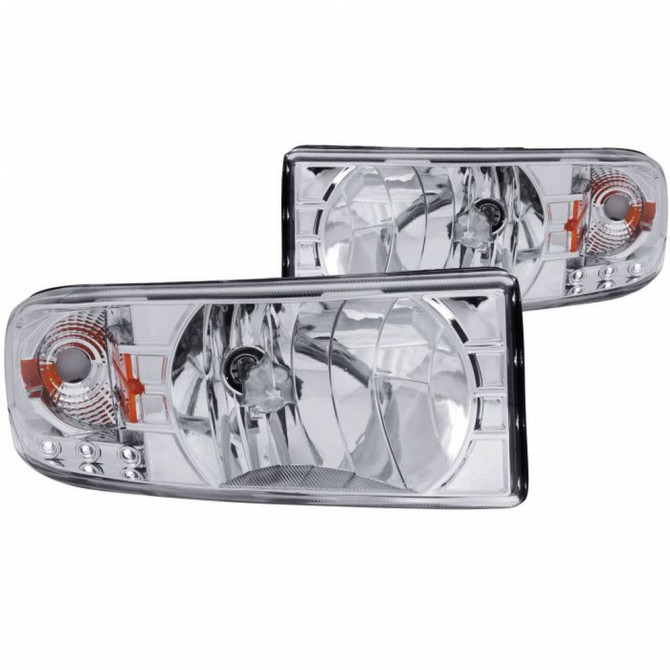 ANZO For Dodge Ram 1500/2500/3500 1994-2002 Crystal Headlights Chrome w/ LED | (TLX-anz111206-CL360A70)