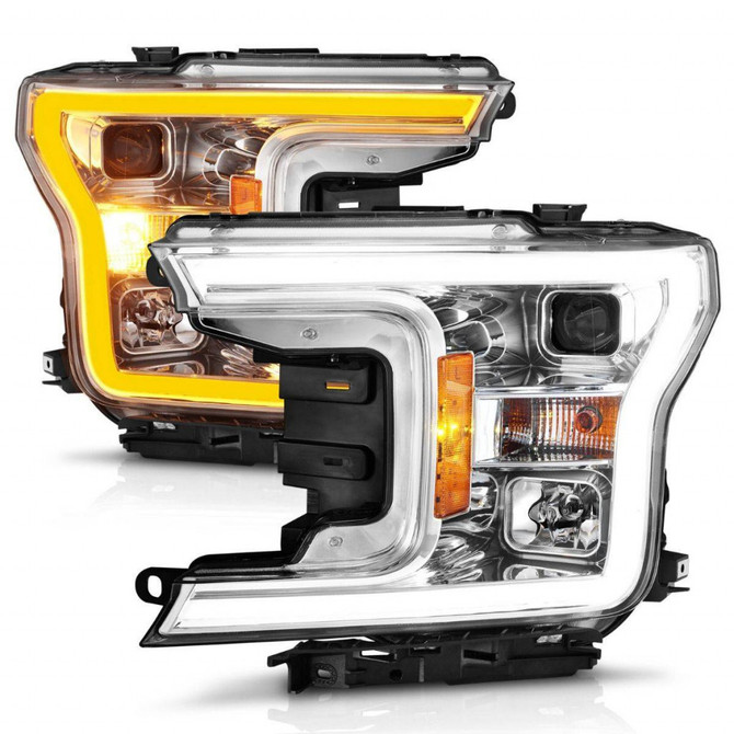 ANZO For Ford F-150 18-20 Projector Headlight w/Plank Style Switchback Chrome | 111510 (TLX-anz111510-CL360A70)