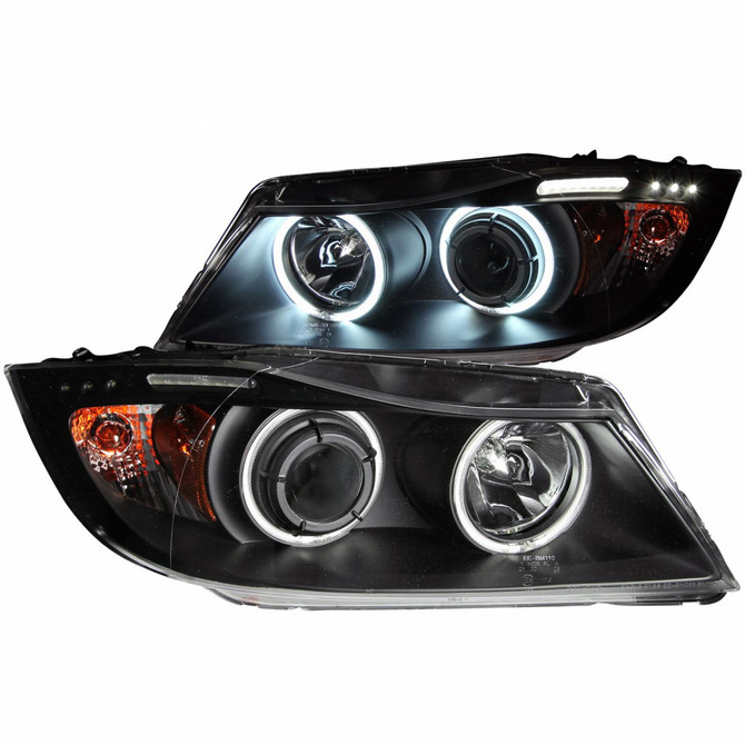 ANZO For BMW 328xi 2007 2008 Projector Headlight w/ Halo w/ LED Bar Black (CCFL) | (TLX-anz121335-CL360A74)