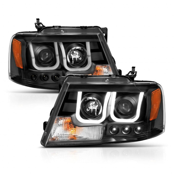 ANZO For Ford F-150 2004-2008 Projector Headlights w/ U-Bar Black | (TLX-anz111288-CL360A70)