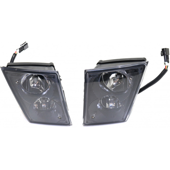 For Volvo VNL Fog Light Assembly 2012-2016 Driver and Passenger Side Pair / Set | Front | w/ Daytime Running Light and Vent Hole Clear Lens Black Interior | VO2592122 + VO2593122 | 82793456 + 82793458 (PLX-M0-USA-REPV107550-HD-CL360A70)