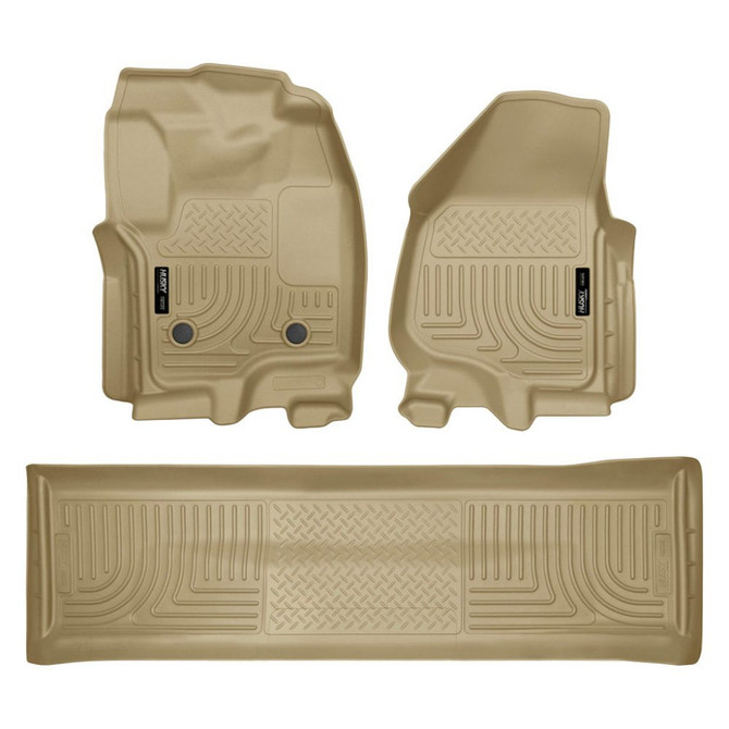 Husky Liners For Ford F-250/F-350 Super Duty 2012-2016 Floor Liner WeatherBeater | Combo | Crew Cab | Tan | (w/o Manual Trans Case) (TLX-hsl99713-CL360A70)