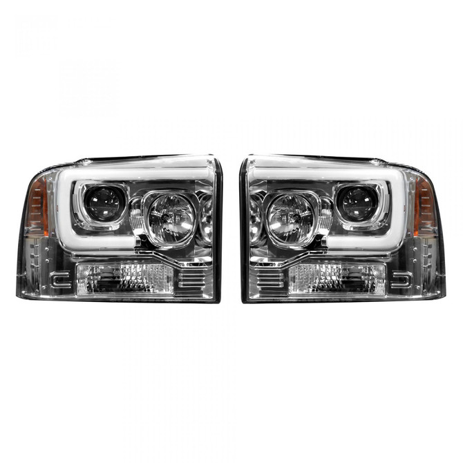 Recon Projector Headlights For Ford F-250/F-350/F-450/F-550 Super Duty 2005 2006 2007 w/Ultra High Power OLED Halos & DRL | Clear/Chrome