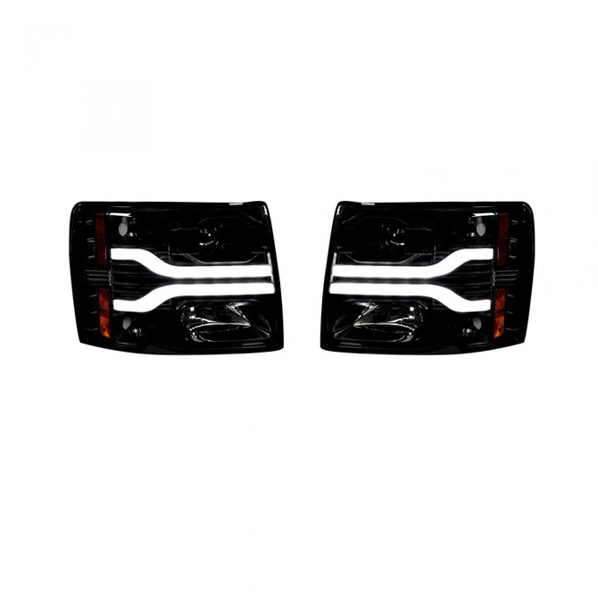 Recon Projector Headlights For Chevy Silverado 2007-2013 Driver and Passenger Side | Pair | w/Ultra High Power Smooth OLED Halos & DRL | Smoke/Black