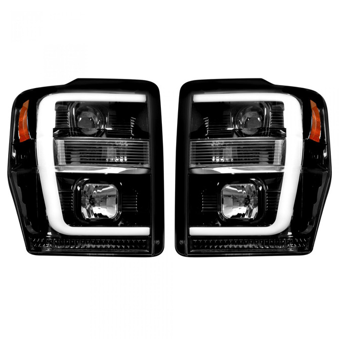 Recon Projector Headlights For Ford F-250/F-350/F-450/F-550 Super Duty 2008-2010 Driver and Passenger Side | Pair | w/Ultra High Power Smooth OLED Halos & DRL | Smoked/Black
