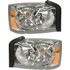 For Dodge Dakota Headlight 2005 2006 2007 Halogen | Chrome Interior | w/ Corner Light Bulb Shield (CLX-M0-USA-D100128-CL360A70-PARENT1)