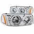ANZO For GMC Sierra 1500 HD 2001-2006 Crystal Headlights w/ Halo and LED Chrome | (TLX-anz111208-CL360A73)