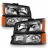 ANZO For Chevy Silverado 1500/2500/3500 2003-2006 Crystal Headlight Black Amber | 4-Pcs - w/ Signal Light (TLX-anz111452-CL360A71)