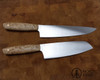 Finished Chef 195 and Santoku 165 with Extreme grade curly birch scales and Brass Corby bolts