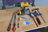 overview of tools required. Having more tools, like a belt sander and dremel will make it easier. Not shown in the dust mask which is the single most important part. Do not create wood dust without wearing a mask, and do not sit around in dusty work clothes when ready.