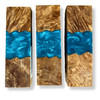 Hybrid stabilised burl and aqua teal resin knife handle blocks