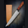 Finished chef knife with stainless damascus-clad blade, shown as an example project for AUS-10 San Mai billet steel