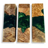 Hybrid stabilised burl resin block in forest green, top view