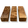 Natural stabilised birch burl wood blocks, 130 x 40 x 30 mm, angled view